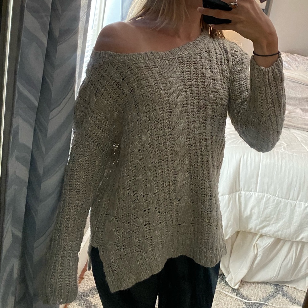 Grey Off the Shoulder Sweater